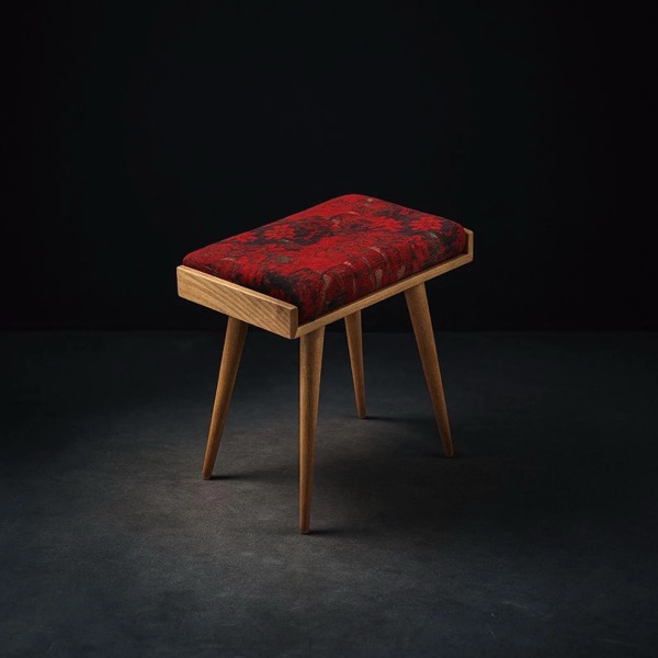 Walnut piano stool with a velvet seat