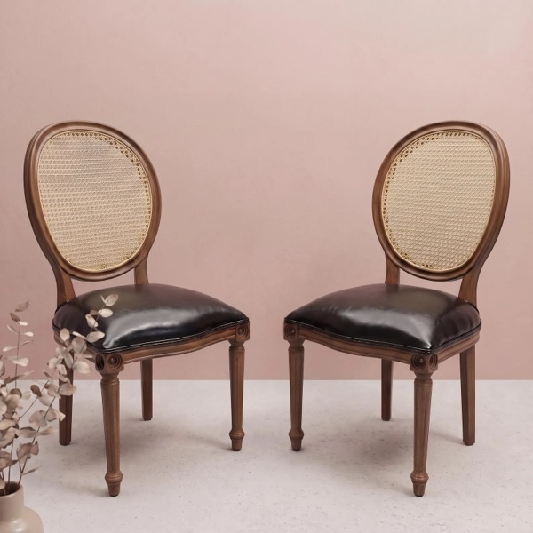 Rattan dining chairs, set of 2